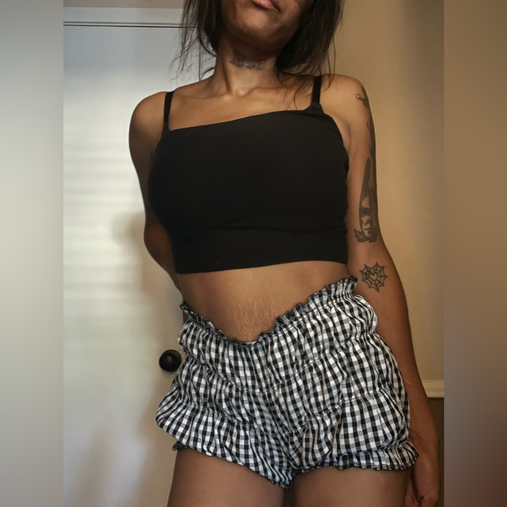 Black Crop Top and Gingham Shorts